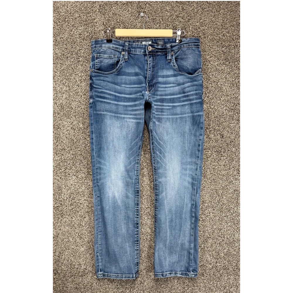BKE Jake Jeans Mens 36/29 Blue Denim Stretch Straight Leg‎ Medium Wash Whiskers
